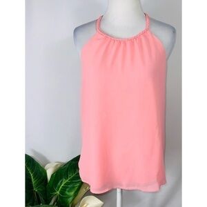 Anthropologie E Hanger M Pink Braided Strap Chiffon Tank Top M NWT